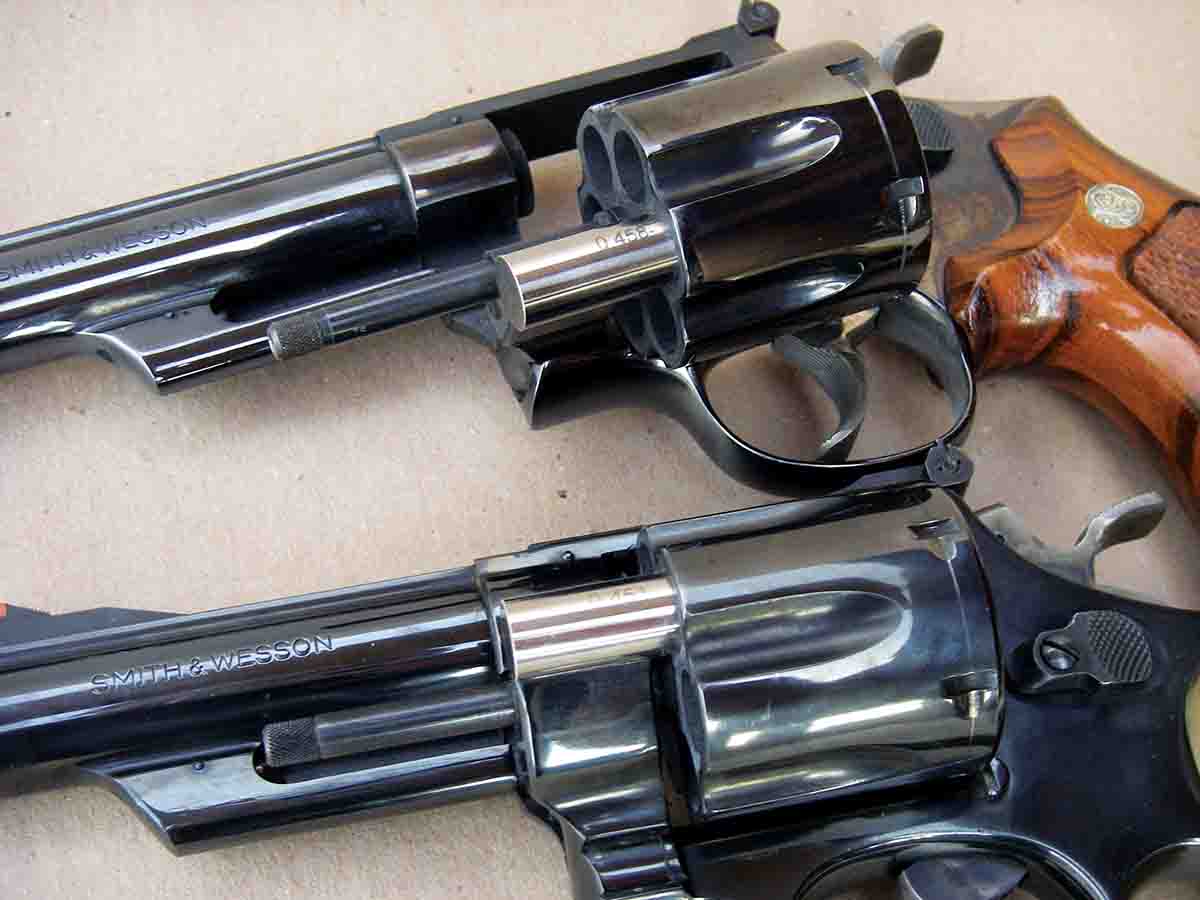 Smith & Wesson revolver throats have varied significantly. The (top) Model 25-5 has .458-inch throats while the (bottom) Model 25-5 has .451-inch throats and is far more accurate.